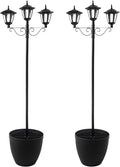 Glitzhome 2Pcs 74” H Outdoor Solar Lamp Post Light Oversized with Planter Pot - 3 Head Street Vintage Garden Solar LED Post Light for Lawn, Pathway, Driveway, Front/Back Door - Warm White