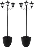 Glitzhome 2Pcs 74” H Outdoor Solar Lamp Post Light Oversized with Planter Pot - 3 Head Street Vintage Garden Solar LED Post Light for Lawn, Pathway, Driveway, Front/Back Door - Warm White