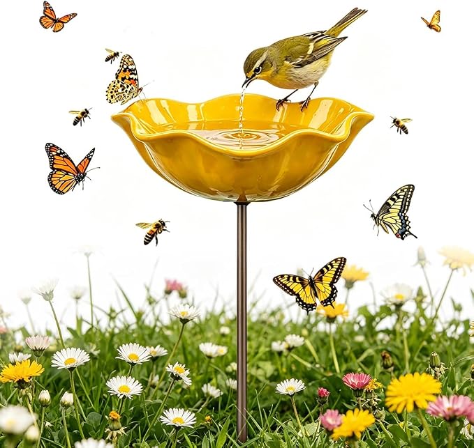 Handmade Metal Flower Garden Stake, 2026 New Handmade Flower Garden Stakes Bird Bath, Hold Water Suitable for Gardens, Patios, Lawns, Backyard Decor and Outdoor Landscaping Use (C)