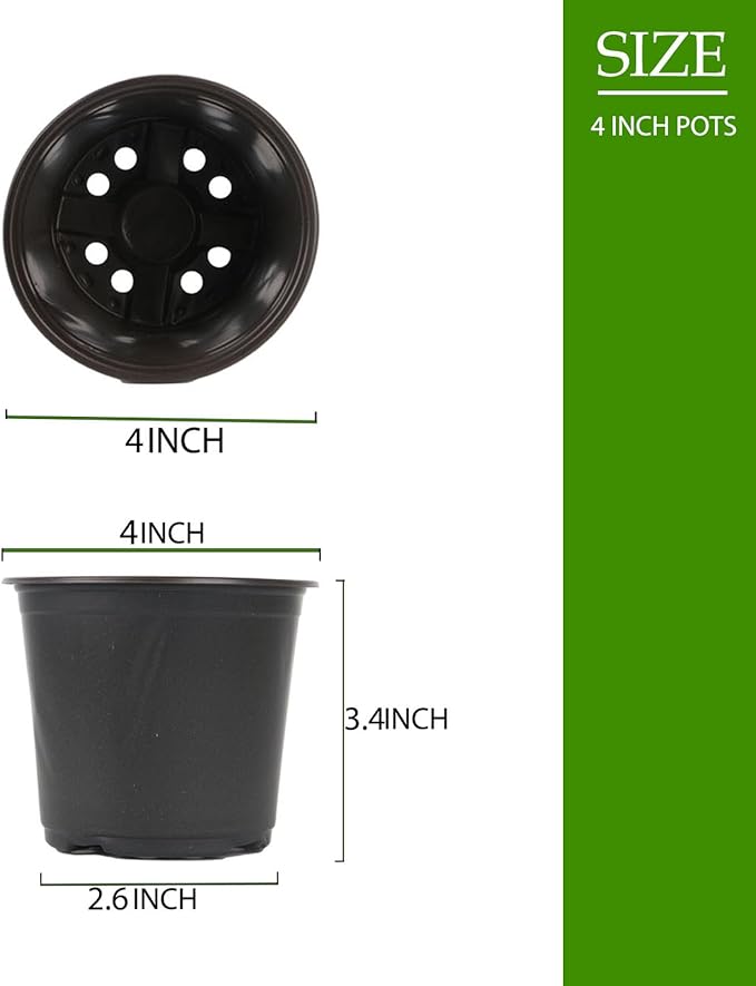 100 Packs 4 5 6 Inch Nursery Pots, Plastic Nursery Pots for Plants with Drainage Holes, Seed Starting Garden Pots of Flower Plant Container for Succulents, Transplanting (100, 4 Inch)