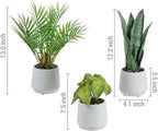 MyGift Modern Assorted Artificial Plants Potted in White Textured Planter Pots, 3 Piece Combo Set Tabletop Greenery House Plant Includes Faux Mini Palm, Arrowhead Vine, and Snake Plant