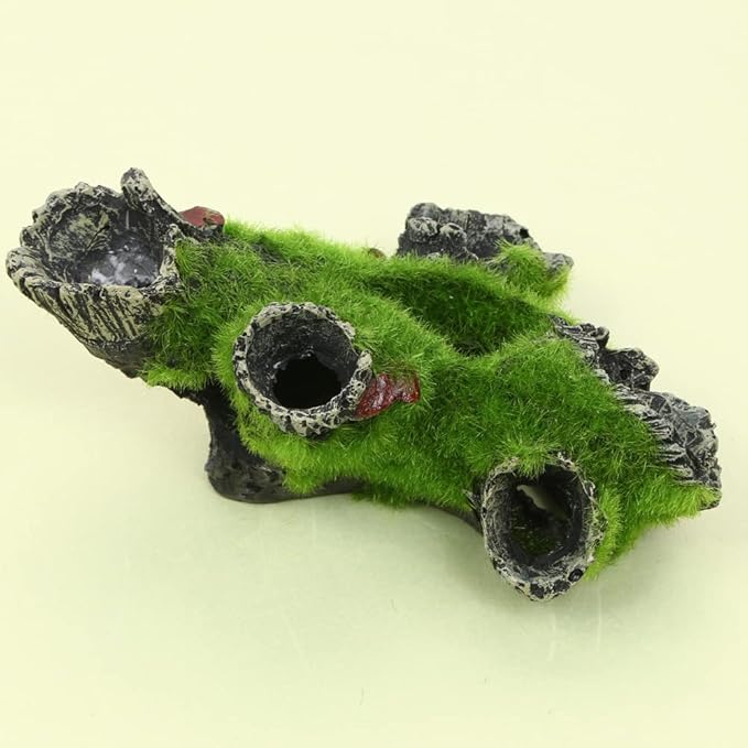 Gigicloud Resin Moss Tree House Fish Shrimp Hiding House Aquarium Fish Tank Decoration Accessories Artificial Resin Log Tree Branch with Moss Fish Tank Decoration