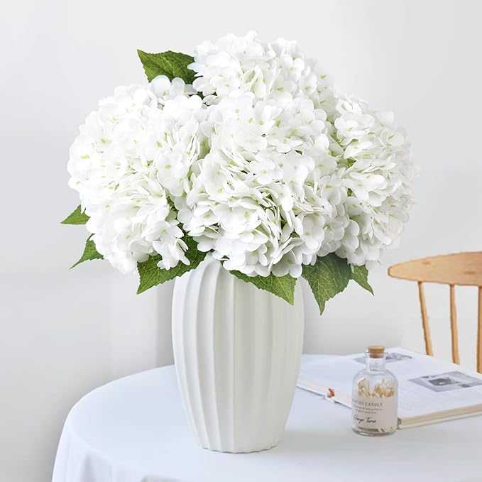 Leftover Hydrangea Artificial Flowers,4 Pcs Real Touch Hydrangea Flowers with 3 Pcs Butterflies for Centerpiece Table Decorations,Floral Arrangements for Coffee Table Decor Living Room Decor