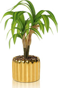 10. 6" Artificial Dracaena Plant with Textured Leaves Golden Ceramic Pot Realistic Faux Greenery Fake Potted Plant Indoor Outdoor Home Decor for Living Room Office Garden Table Centerpiece