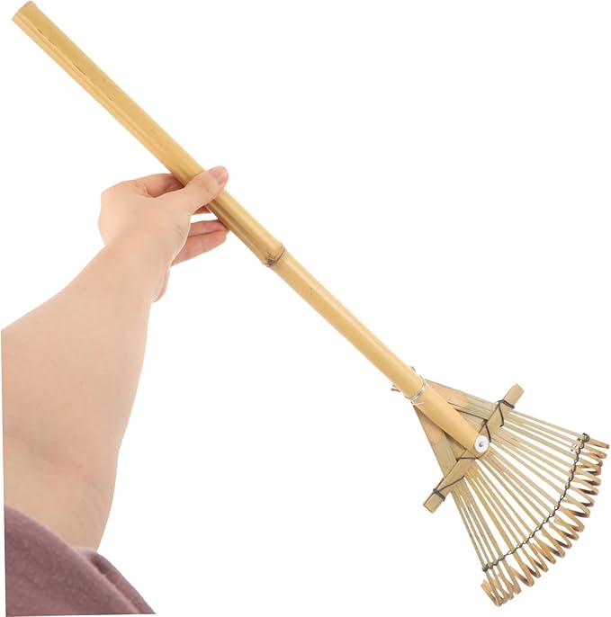 Milisten Gardening Tool Bamboo Rake Wood Handle Small Garden Rake for Loosening Weeding Gardening Tasks