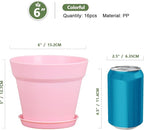 Meowell 6 inch Plastic Nursery Pots, 16 Pack Plant Pots for Indoor Outdoor Plants, Flower Pots with Drainage Holes and Saucers, Decorative Seedling Starter Planters for House Plants, Colorful