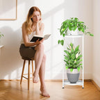 iDavosic.ly 2 Tier Corner Plant Stand Indoor, Tall Vertical Metal Flower Heavy Duty Pot Holder Shelf Outdoor for Patio Porch Living Room, White - Round