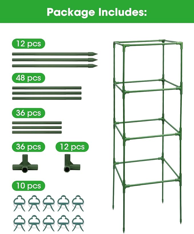 MYMULIKE 3 Pack Tomato Cages for Garden - Heavy Duty Square Tomato Plant Support Stakes, Height-Adjustable Tomato Trellis, Tomato Plant Cage for Raised Beds/Pots (Holds 50 Lbs)