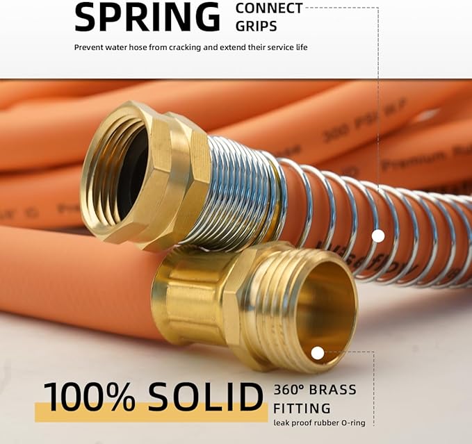 WiseFlow Garden Hose 75FT x 3/4", Heavy Duty Rubber Hose, Water Hose with Five Layered Braiding, Male Female Fittings, 1000PSI Burst, 300PSI Working (Orange)