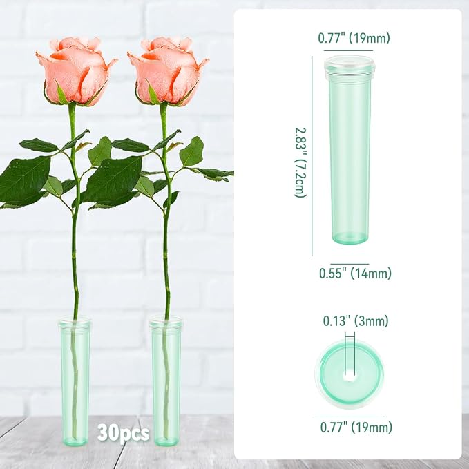 Vials for Flower Arrangements 2.8 Inch Floral Water Tubes Plastic Floral Vials with Caps (Green, 30 Pack)