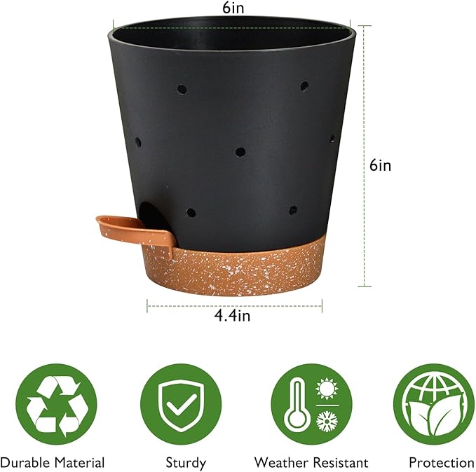 Vanslogreen Orchid Pots with Holes, 6 Inch Self Watering Orchid Pot 2 Pack Plastic Plant Pots for Orchid, Flower (Black+Brown)