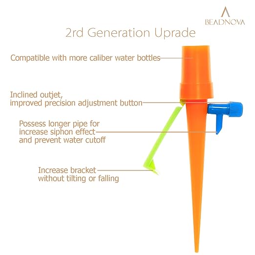 BEADNOVA Plant Self Watering Spikes Automatic Irrigation Equipment Adjustable Self Watering Spikes for Plants with Slow Release Control Valve (Orange Green, 6pcs)