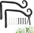 FEED GARDEN Heavy Duty Plant Hooks - 2 Pack 6 Inch Wall Mounted Hanging Brackets, 44lb Capacity Steel Plant Hangers for Bird Feeders, Baskets, Wind Chimes - Black