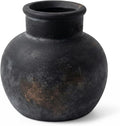 Farmhouse Table Vase, 5.7 Inch Bronze Ceramic Pot, Rustic Boho Terracotta Decor for Shelf, Mantel, Bookshelf, Living Room, Handmade Aged Look Centerpiece