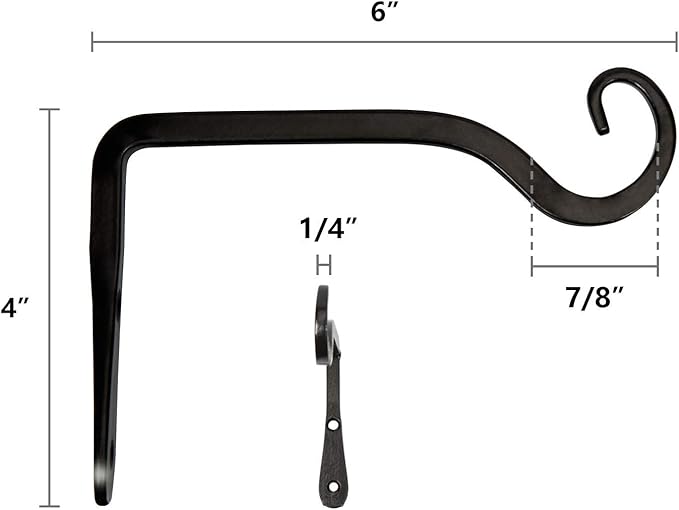Mkono Plant Hangers Indoor, 6 Inch Metal Plant Bracket, Decorative Wall Hooks for Hanging Plants, Bird Feeder, Flower Basket, Wind Chimes, Home Outdoor Decor, 2 Pack Black