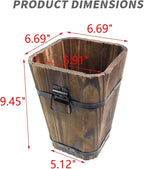 MY MIRONEY Plant Pots, Vintage Wooden Barrel Planter - Solid Rustic Garden Flower Pot with Metal Handles & Frame for Indoor Planter, Office Home Decor, Garden Home Plants, 6.69" x 9.45"