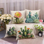 Watercolor Cactus Succulent Pillow Covers 18x18 Inch Set of 4, Colorful Tropical Plant Floral Cactus Cushion Cases, Summer Botanical Flower Throw Pillow Covers,for Sofa Living Room Decor (Green)