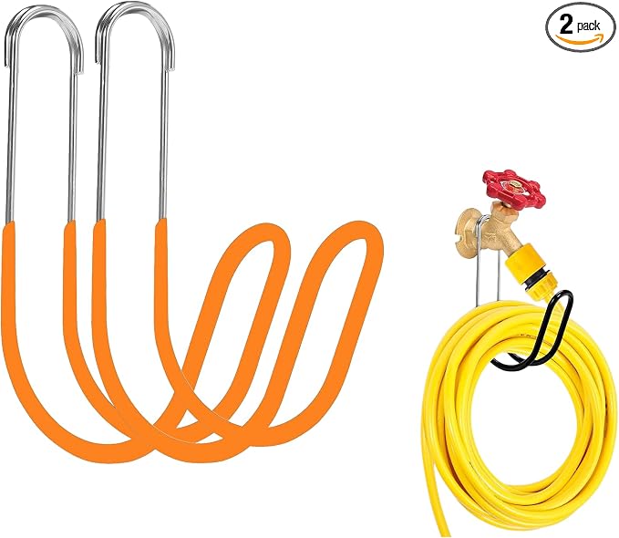 Garden Hose Holder Water Hose Hanger Wall Mounted,304Stainless Steel Solid Hose Hook Holds Up to 50Ft Garden Hose, Expandable Hose, Water Hose(Red 2pcs)