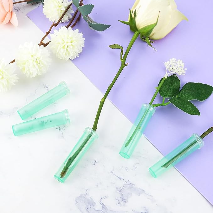 Vials for Flower Arrangements 2.8 Inch Floral Water Tubes Plastic Floral Vials with Caps (Green, 30 Pack)
