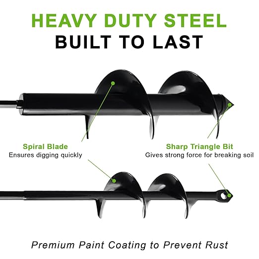 2 Pack Garden Auger Spiral Drill Bit Set - 3 x 12 Inch & 1.6 x 9 Inch with Garden Gloves, Planting Bulb, Bedding Plants, Digging Weeds Roots, Post Umbrella Hole Digger for 3/8" Hex Drive Drill
