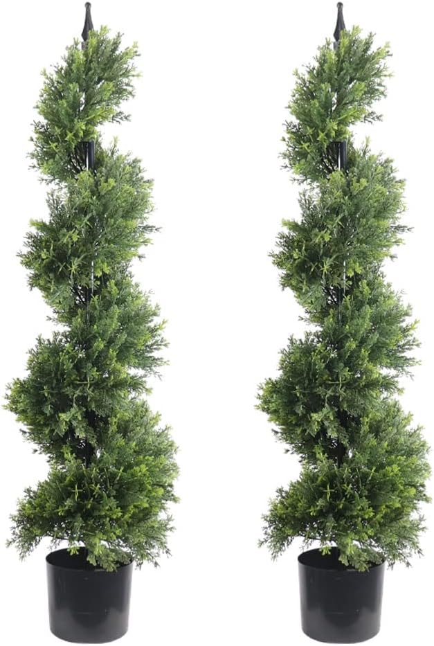 ALL SEASON GREEN 48.5'' Artificial Outdoor Plants Boxwood Topiary Spiral Front Porch Decor Tree Potted
