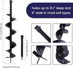 DYRABREST Auger Drill Bit 6x12inch Garden Plant Flower Bulb Auger Spiral Hole Drill for Post Holes Replacement Earth Digger Planting Drill (6‘’ Drill Bit)