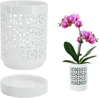 Orchid Pots with Holes 4 Inch, Ceramic Orchid Pot for Repotting with Saucers,More Ventilation Hole Easy Breathing, Plant Pot for Repotting Orchids and Other Flowers - Indoor/Outdoor White