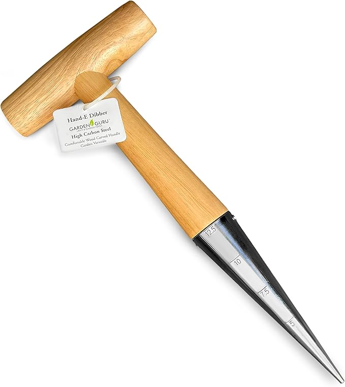 Garden Guru Steel Dibber Bulb Planter Tool for Planting Seeds & Bulbs - Depth Measurements, High Carbon Steel & Comfortable Wood Carved Handle - for Planting Flowers, Tulips - 1 Case (100 Pcs)