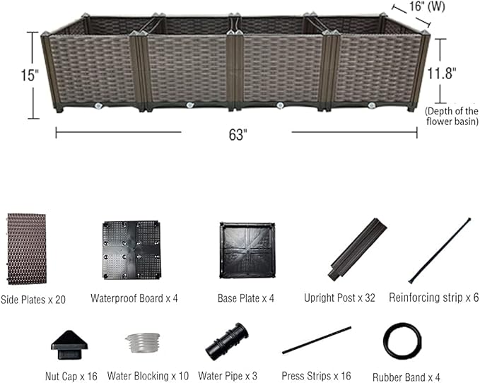 Large Planters for Outdoor Plants Raised Garden Bed Kit Rectangular Elevated Plastic Garden Boxes for Gardening Vegetables Flowers in Backyard Patio Balcony