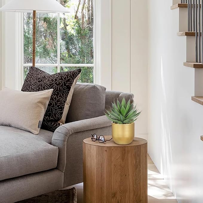 Briful Succulents Plants Artificial for Home Decor, Realistic Potted Fake Agave Plant, Gold Metal Pot, Cute Aloe Maguey Faux Plant, Shelf Tables Decor, Modern Farmhouse Home Kitchen Decorations