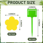 Qualirey 100 Pcs Fungus Gnat Traps Yellow Flower Shaped Plant Sticky Insect Traps Double Sided Bug Killer Fruit Fly Fungus Gnat Catcher with Green Stakes for Summer Indoor Outdoor Plants Kid Pet Safe