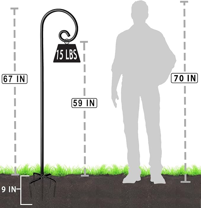 Artigarden Outdoor Shepherd Hooks 76 inch Tall for Bird Feeder (2 Packs), Adjustable Metal Garden Poles for Hanging Plants Solar Light Lantern, Bright Black