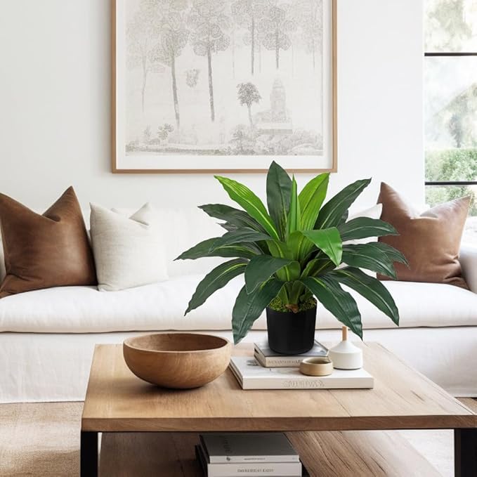 GnFlus Faux Plants 17'' Dracaena Artificial Plants Indoor Yucca Fake Potted Plant with 19 Leaves Tropical Silk Plant for Home Living Room Dining Table Kitchen Counter Office Shelf Décor