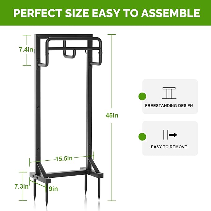 Garden Hose Holder with Stable Base and Tool Hooks, GAVISCITY Heavy-Duty Metal Hose Hanger Garden Hose Storage Holds 151Ft Hose, Rustproof Freestanding Water Hose Holder for Outside, Yard, Lawn, Black