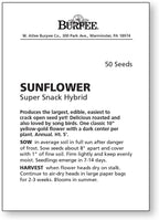 Burpee Super Snack Sunflower Seeds 50 seeds