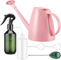 Reallnaive 6 Pcs Indoor Watering Can Set 1/2 Gallon Can 6.8 oz Spray Bottle 17 oz Squeeze Bottle Plant Watering Globes Soil Moisture Meter Small Spraying Set for Indoor Outdoor Plants(Pink)