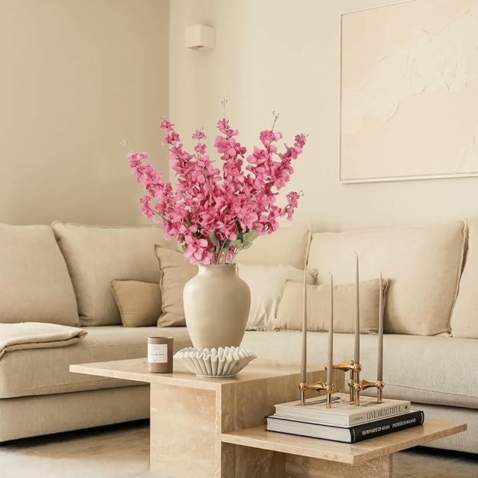 Hot Pink Delphinium Artificial Flower 6PCS Lifelike Silk Larkspur Flowers Plant 35.43" Long Stem Blossoms Fake Flowers for Tall Vase Floral Arrangements Home Table Wedding Decor(Hot Pink)