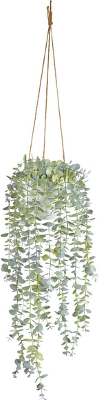 Decorative Hanging Plants for Shelf, Faux Ivy Eucalyptus Vine, Fake Greenery in White Pot with Lanyard (Full, Large Pot)