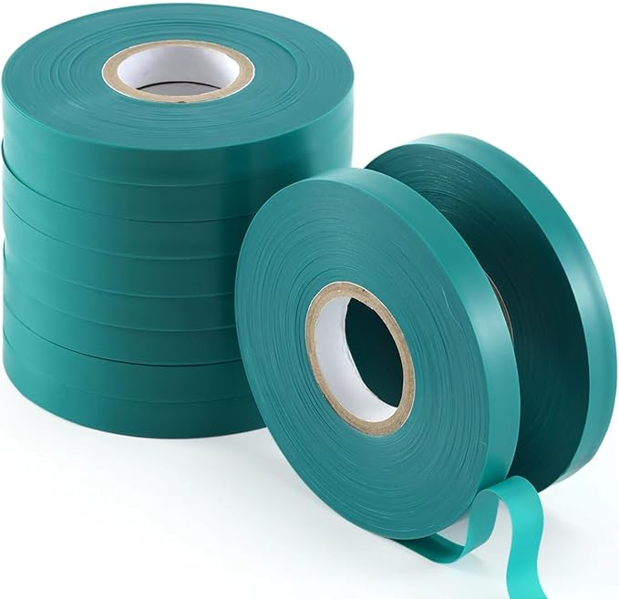 TELENT OUTDOORS 10 Pcs 150 Feet x 1/2" Wide Stretch Tie Tape Green Plant Garden Tie, Garden Vinyl Stake for Branches, Climbing Planters, Flowers