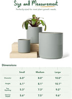 LE TAUCI Ceramic Pots for Plants, 10/8/6 Inch Indoor Planters with Draiange Hole, Silicone Plug & Mesh Pad, Modern Minimalist Pots for Home Office, Set of 3, Glossy, Mist Gray