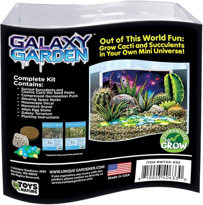 Toys By Nature Galaxy Garden, Wave Terrarium Kit with Live Cactus Plants, Succulents & Alien Egg Stone - Beginner-Friendly Terrariums and Live Indoor Plants Décor