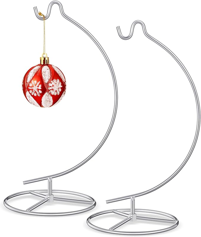 Baderke 2 Pack Ornament Display Stand, 10.43" Height Ornament Hanger, Air Plant Holder Terrariums Hanging Stand Crystal Ball Hanging Hook for Christmas Wedding Home Office Decoration(Silver)