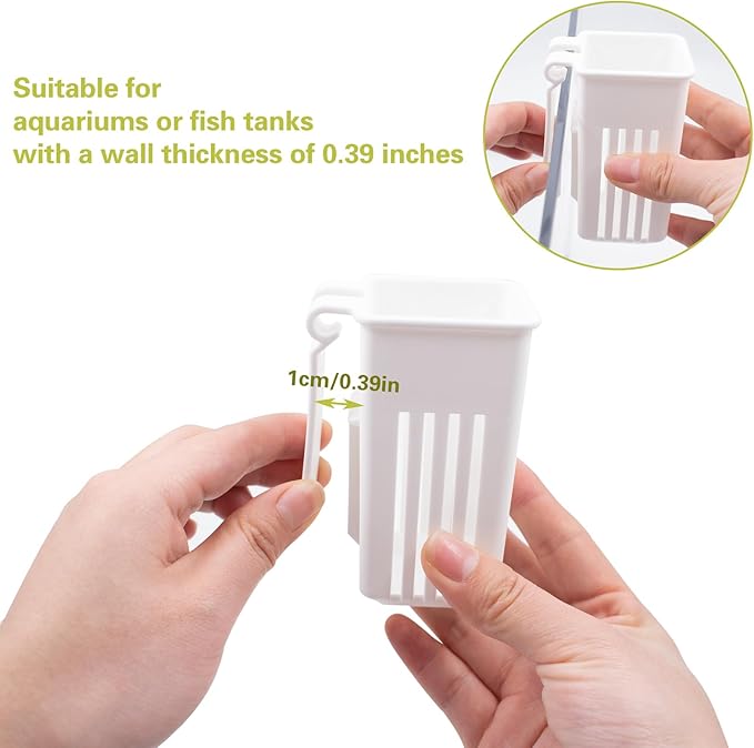 4 PCS Aquarium Plant Holder, White Wall Mounted Basket for Fish Tank Aquaponic Plant Cultivation and Landscape Decoration, 1.97 x 1.77 x 3.74 Inch