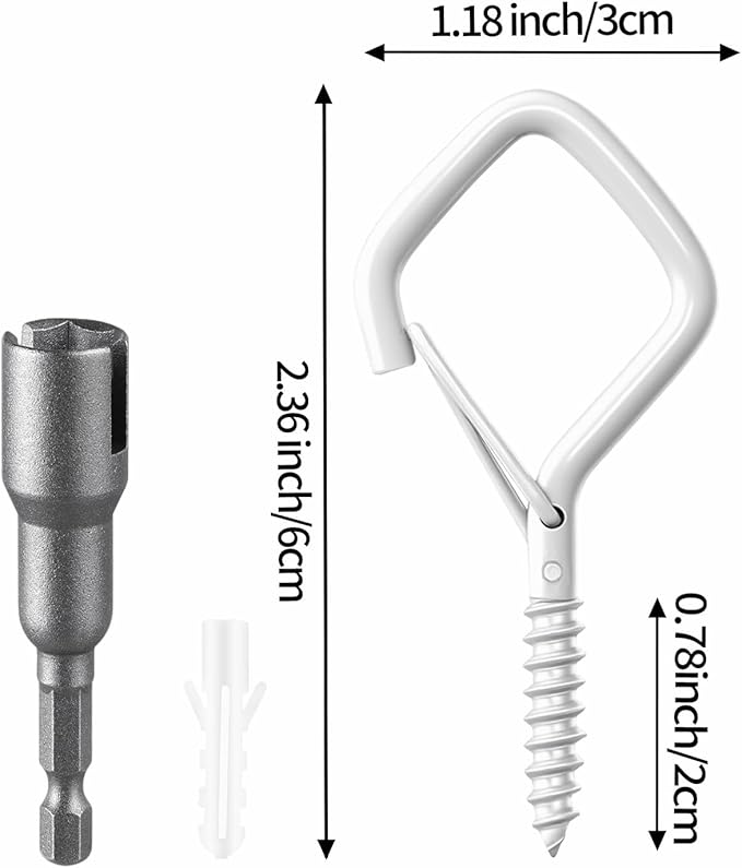 80 Pcs Outdoor Hooks for String Lights,Screw Hooks for Hanging Plants,Ceiling Hooks with Safety Buckle,Square Hanger for Wind Chimes,Bird Feeder,Lanterns,Christmas Decorations White