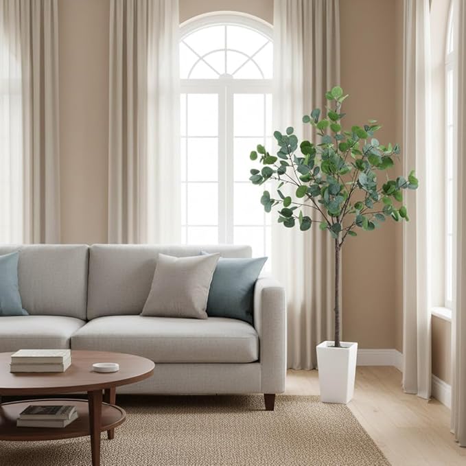 Aveyas 5ft Artificial Eucalyptus Tree for Home Decor, 5 Feet Large Faux Floor Plant Fake Silk Trees with Pot for Indoor Outdoor House Living Room Office (5 ft Tall Including Raised Pot)