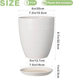 8 Inch Ceramic Planter Pot Round Plant Pot with Drainage Hole and Saucer Modern Flower Pot for Indoor Outdoor Plants White