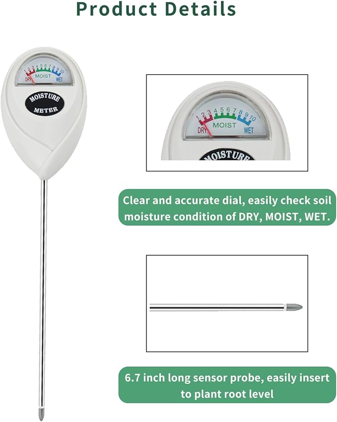 Soil Moisture Meter, 2 Pack Soil Moisture Monitor for House Plants, Indoor & Outdoor, Garden, Farm, Lawn Plant Care, No Battery Needed(White)