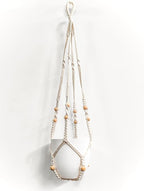 Comtelek 2 Pack Hanging Planter with Lights Indoor Macrame Plant Hanger Basket with Wood Beads Flower Pot Holder No Tassels for Boho Home Window Decor 35 Inch, Ivory (POTS NOT Included)