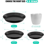 6 Pack Plant Saucer 6 8 10 Inch Plastic Plant Tray, Sturdy and Durable Flower Pot Container Accessories Plant Pot Saucers for Indoor and Outdoor (6 8 10 Inch, Black)