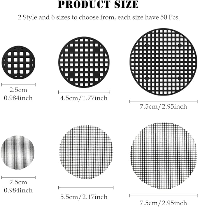 300 PCS Circular Flowerpot Hole Net Pads, 2 Styles and 6 Sizes, Flowerpot Soil Prevention, Leakage Prevention and Ventilation Pads, Indoor and Outdoor Plant Drainage Pads